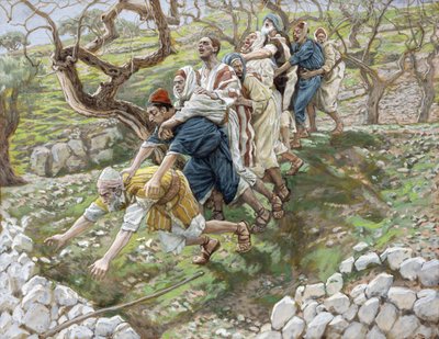 The Blind Leading the Blind, illustrasjon for The Life of Christ, ca. 1886-94 (wc & gouache på papp) av James Jacques Joseph Tissot