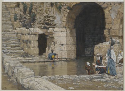 The Blind Man Washes in the Pool of Siloam, illustrasjon fra The Life of Our Lord Jesus Christ, 1886-96 (wc over grafitt på papir) av James Jacques Joseph Tissot