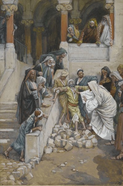 Den blinde og stumme mannen besatt av djevler, illustrasjon fra Vår Herre Jesu Kristi liv (wc over grafitt på papir) av James Jacques Joseph Tissot