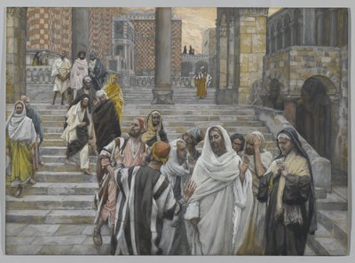 Disiplene beundrer templets bygninger, illustrasjon fra Vår Herre Jesu Kristi liv, 1886-94 (wc over grafitt på papir) av James Jacques Joseph Tissot