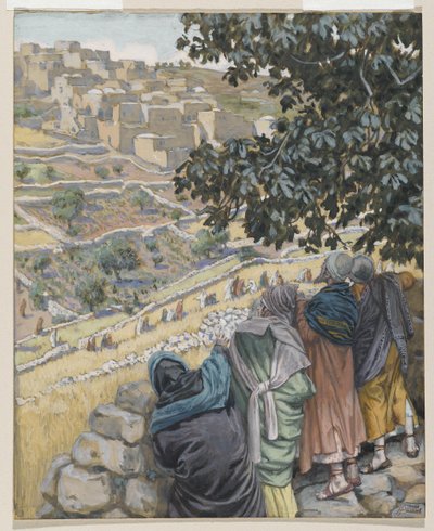 Disiplene spiser hvete, illustrasjon fra Vår Herre Jesu Kristi liv (wc over grafitt på papir) av James Jacques Joseph Tissot