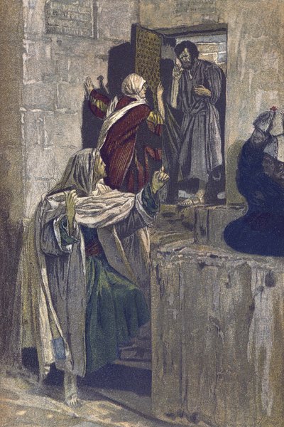 The First Denial of Saint Peter - The First Denial of Saint Peter - from “” The Life of Our Lord Jesus Christ”” - 1899 by James Tissot - La vie de notre seigneur Jesus Christ, by Jacques Joseph (Jacques Joseph) Tissot dit James Tissot (1836-1902) av James Jacques Joseph Tissot