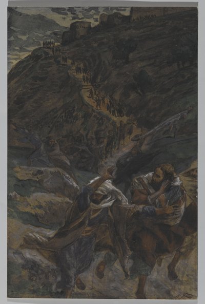 The Flight of the Apostles, illustrasjon fra The Life of Our Lord Jesus Christ, 1886-94 (wc over grafitt på papir) av James Jacques Joseph Tissot