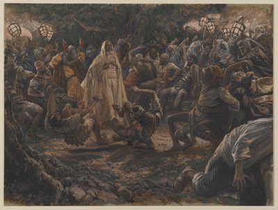 The Guards Falling Backwards, illustrasjon fra The Life of Our Lord Jesus Christ, 1886-94 (wc over grafitt på papir) av James Jacques Joseph Tissot