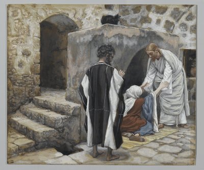 The Healing of Peters Svigermor, illustrasjon fra The Life of Our Lord Jesus Christ (wc over grafitt på papir) av James Jacques Joseph Tissot