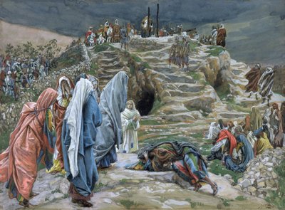 De hellige kvinner står langt borte og ser hva som er gjort, illustrasjon for The Life of Christ, ca. 1886-94 (wc og gouache på papp) av James Jacques Joseph Tissot