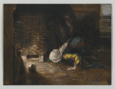 The Lost Drachma, illustrasjon fra The Life of Our Lord Jesus Christ (wc over grafitt på papir) (wc over grafitt på papir) av James Jacques Joseph Tissot