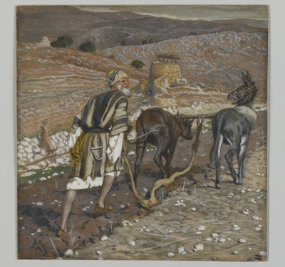 Mannen ved plogen, illustrasjon fra Vår Herre Jesu Kristi liv (wc over grafitt på papir) av James Jacques Joseph Tissot