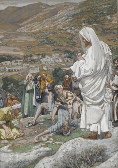 Den besatte gutten ved foten av Tabor-fjellet, illustrasjon fra The Life of Our Lord Jesus Christ, 1886-96 (wc over grafitt på papir) av James Jacques Joseph Tissot