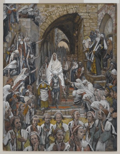 The Procession in the Streets of Jerusalem, illustrasjon fra The Life of Our Lord Jesus Christ, 1886-94 (wc over grafitt på papir) av James Jacques Joseph Tissot