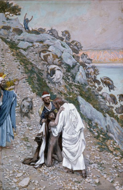 The Swine Driven into the Sea, illustrasjon for The Life of Christ, ca. 1886-94 (wc & gouache på papp) av James Jacques Joseph Tissot