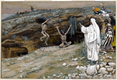 The Two Men Possessed with Unclean Spirits, illustrasjon for The Life of Christ, ca. 1884-96 (wc & gouache på papp) av James Jacques Joseph Tissot
