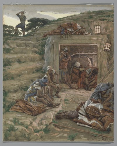 The Watch Over the Tomb, illustrasjon fra The Life of Our Lord Jesus Christ, 1886-94 (wc over grafitt på papir) av James Jacques Joseph Tissot