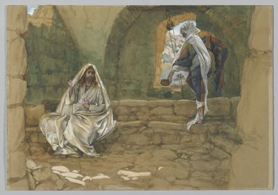 Kvinnen fra Samaria ved brønnen, illustrasjon fra Vår Herre Jesu Kristi liv (wc over grafitt på papir) av James Jacques Joseph Tissot