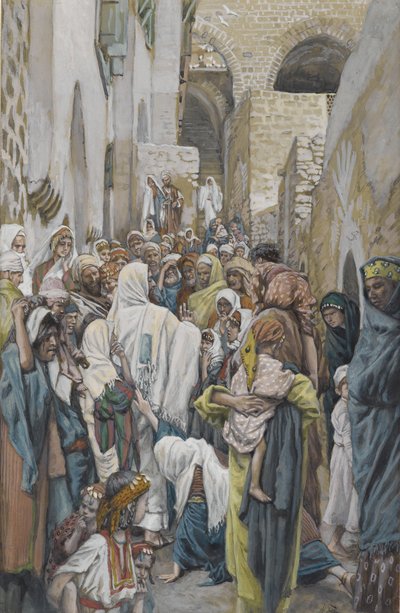 The Woman with a Issue of Blood, illustrasjon fra The Life of Our Lord Jesu Christ (wc over grafitt på papir) av James Jacques Joseph Tissot