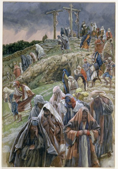 Folket, som så tingene som ble gjort, slo seg på brystet, illustrasjon for The Life of Christ, ca. 1886-96 (gouache på papp) av James Jacques Joseph Tissot