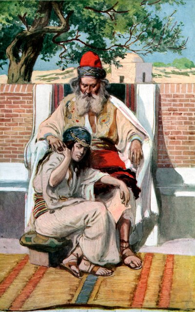 David og Abishag av J James Tissot - Bibelen av James Jacques Joseph after Tissot