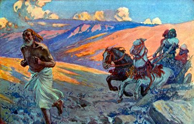 Elia løper foran Akabs vogn - Bibelen av James Jacques Joseph after Tissot