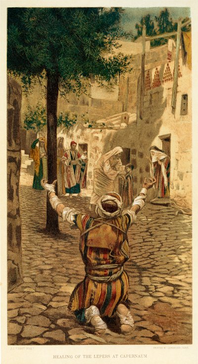 Helbredelse av spedalske i Kapernaum, Markus - Bibelen av James Jacques Joseph after Tissot