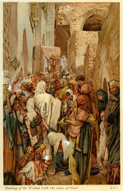 Helbredelse av kvinnen med blodspørsmål - Bibelen av James Jacques Joseph after Tissot