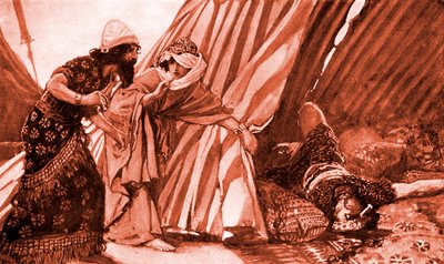 Jael viser Barak Sisera liggende død - Bibelen av James Jacques Joseph after Tissot