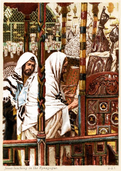 Jesus underviser i synagogen - St Matteus - Bibelen av James Jacques Joseph after Tissot
