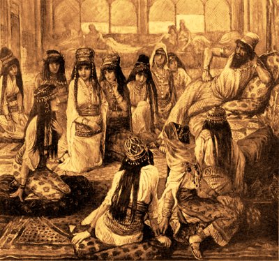 Salomo og hans harem av J James Tissot - Bibelen (Kongenes bok) av James Jacques Joseph after Tissot