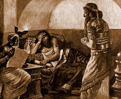 Krønikene leses for Ahasverus - Bibelen av James Jacques Joseph after Tissot
