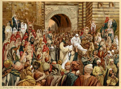 Ung mann, jeg sier deg: Stå opp - St Lukas - Bibelen av James Jacques Joseph after Tissot