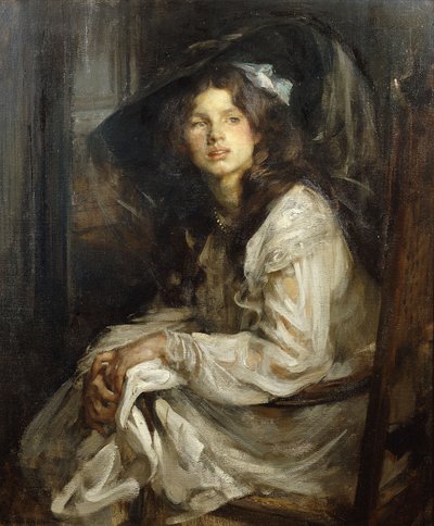 Jente sitter i en stol, av James Jebusa Shannon