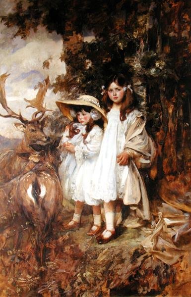 Irene og Frida Mond (olje på lerret) av James Jebusa Shannon