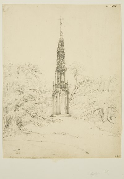 Bristol High Cross i Stourhead Gardens, 25. mai 1819 (blyant på papir) av James Johnson