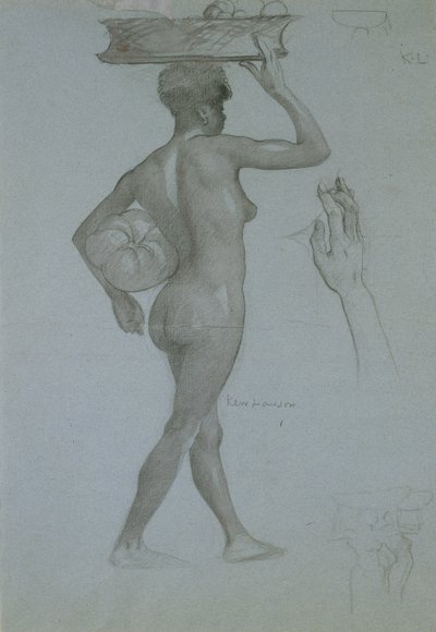 Svart person som holder et gresskar (kull på papir) av James Kerr Lawson