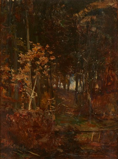 En skogkledd sti (olje om bord) av James Lawton Wingate