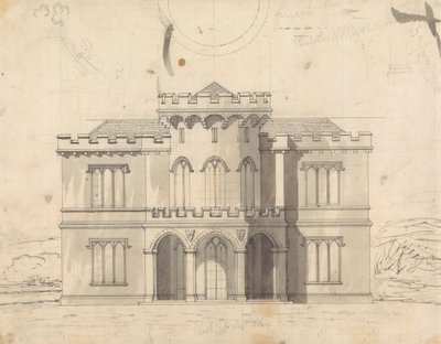 Forberedende tegning for Design 10, Plate 7 for A Collection of Designs for Rural Retreats av James Malton