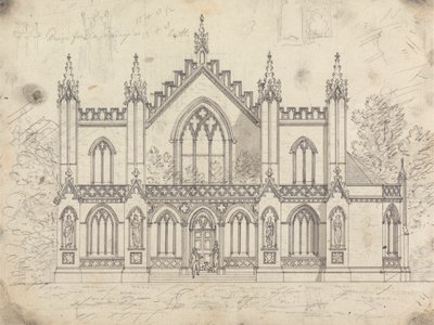 Forberedende tegning for Design 14, Plate 11 for A Collection of Designs for Rural Retreats av James Malton