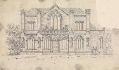 Forberedende tegning for design 16, plate 12 av en samling av design for landlige retreater av James Malton
