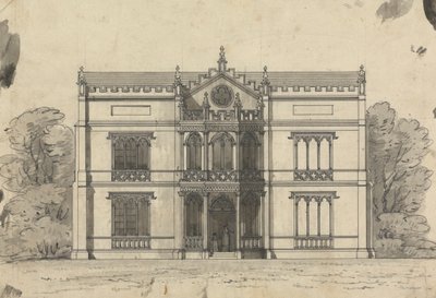 Forberedende tegning for design 21, plate 19 av A Collection of Designs for Rural Retreats av James Malton