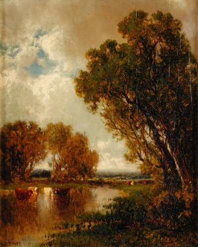 Kyr i landskap (olje på lerret) av James McDougal Hart
