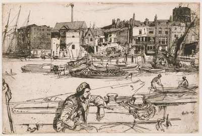 Black Lion Wharf, fra Thames-settet (en serie med seksten etsninger av scener på Themsen og andre emner) av James Abbott McNeill Whistler
