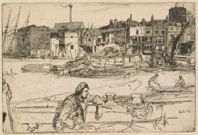 Black Lion Wharf, fra Thames Set (En serie med seksten etsninger av scener på Themsen og andre emner) av James Abbott McNeill Whistler