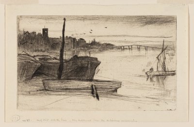 Chelsea Bridge og kirke av James Abbott McNeill Whistler