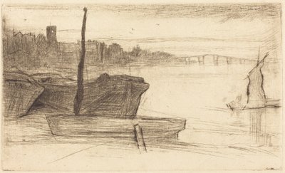 Chelsea Bridge og kirke av James McNeill Whistler
