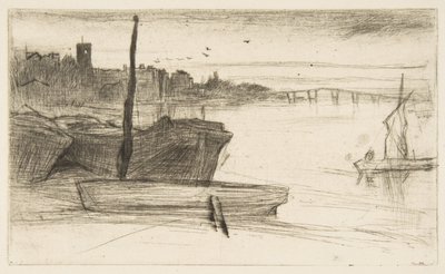 Chelsea Bridge og kirken av James McNeill Whistler