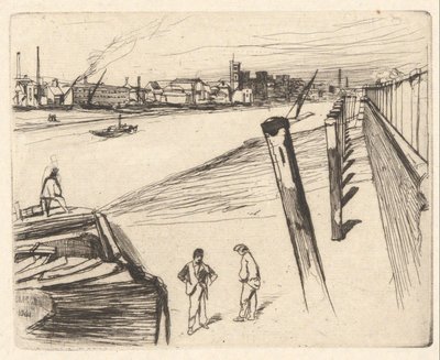 Millbank, fra Themsen-serien (En serie på seksten etsninger med scener fra Themsen og andre motiver) av James McNeill Whistler