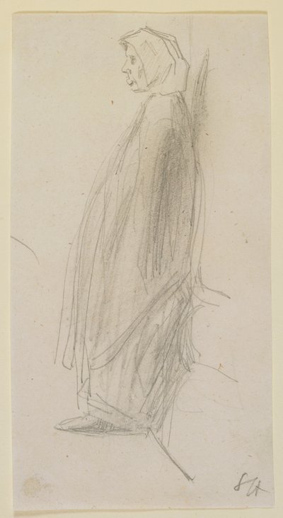 Profilskisse av en gammel kvinne stående av James Abbott McNeill Whistler