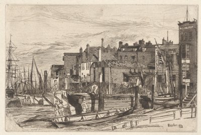 Thames Police (Wapping Wharf), fra Thames Set (En serie med seksten etsninger av scener på Themsen og andre emner) av James Abbott McNeill Whistler