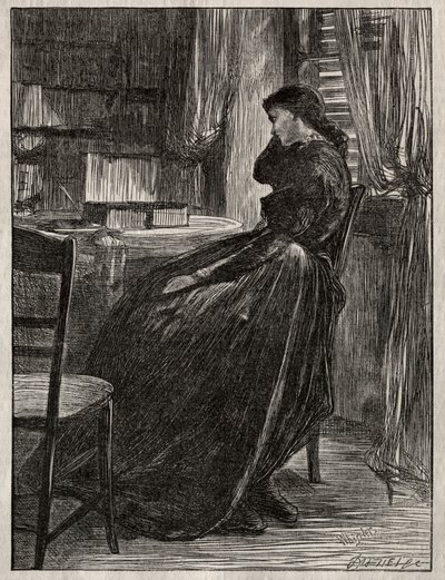 Prøveprekenen: Joanna Douglas ved skrivebordet hennes av James Abbott McNeill Whistler