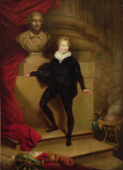 Mester Betty som Hamlet før en byste av Shakespeare, ca. 1804-06 av James Northcote