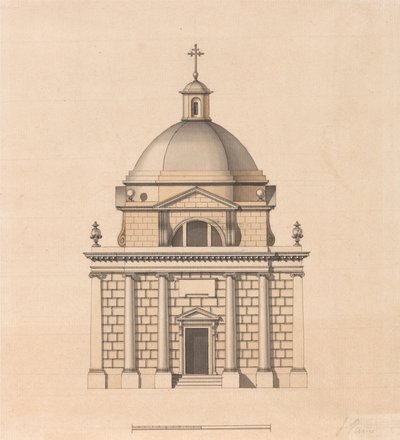 Design for et tempel på en kvadratisk plan og med en kuppel: høyde av James Paine